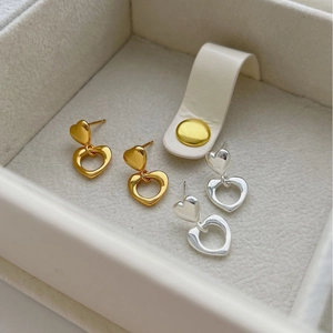 Elegant 925 sterling silver hollow heart drop earrings in gold and silver finish