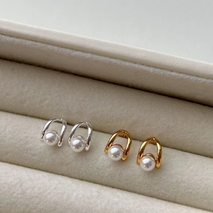 Elegant U Shape Artificial Pearl Stud Earrings With 925 Sterling Silver Earring Post Minimalist Geometric Jewelry For Women