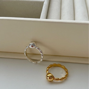 Korean Minimalist 925 Sterling Silver Ball Open Ring For Women Adjustable Star Engraved Rhinestone Gold Silver Jewelry