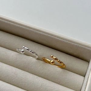 Adjustable S925 sterling silver beaded open ring set in gold and silver finishes