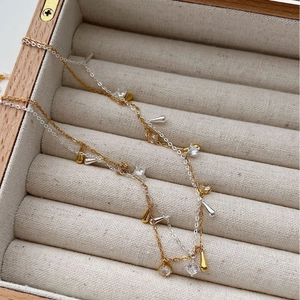 Collane con nappe in argento sterling S925 con perle e zirconi in oro e argento