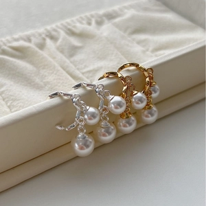 Orecchini A Cerchio Con Perno In Argento Sterling 925 Metallo Texturizzato E Künstliche Perle Sintetiche Stile Vintage Francese