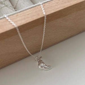 925 Sterling Silver Croissant Pendant Necklace Minimalist Korean Style French Retro Jewelry For Women