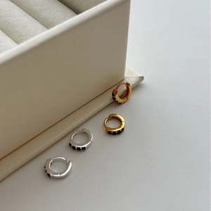 S925 Sterling Silver Small Hoop Earrings For Women Minimalist Gold Silver Plated Black Rhinestone Inlaid Huggie Earrings Jewelry Gift