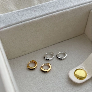 Minimalist S925 sterling silver hoop earrings with black zircon stones in gold and silver