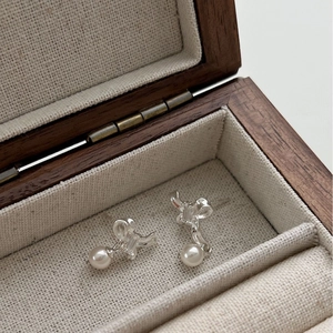 Elegant S925 sterling silver butterfly earrings with zircon and white pearls in a jewelry box
