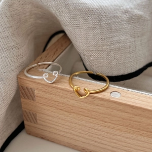 Minimalist 925 sterling silver heart open rings in polished gold and silver finishes