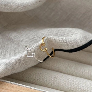 Minimalist 925 sterling silver heart-shaped open rings in gold and silver finishes