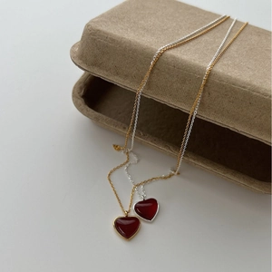 925 Sterling Silver Red Heart Pendant Necklace For Women Sweet Korean Style Minimalist Gold Silver Plated Jewelry Chain