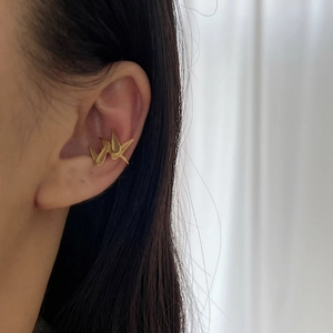 925 sterling silver origami crane ear cuff in gold with brushed metal finish