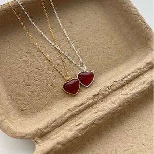 925 Sterling Silver necklace with red heart pendant in gold and silver finish