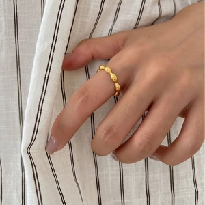 Minimalist textured gold sterling silver ring with organic olive pod design for women