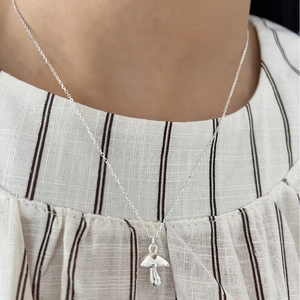 925 Sterling Silver Mushroom Pendant Necklace For Women Minimalist Dainty Jewelry Electroplated Silver Gold Finish Necklace