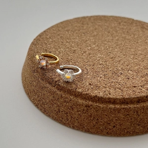 Minimalist flower moonstone ear cuffs in gold and silver finishes for non-pierced ears