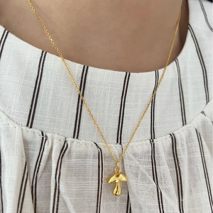 Minimalist 925 sterling silver mushroom pendant necklace with polished gold finish