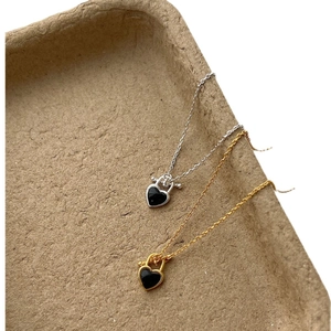 S925 sterling silver OT buckle heart necklaces with black onyx in gold and silver finishes