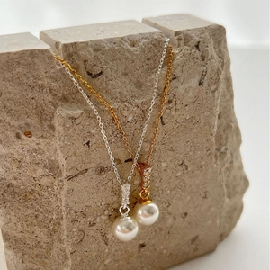 925 Sterling Silver Artificial Pearl Zircon Pendant Necklace Elegant Round White Artificial Pearl Clavicle Chain Jewelry For Women Gift