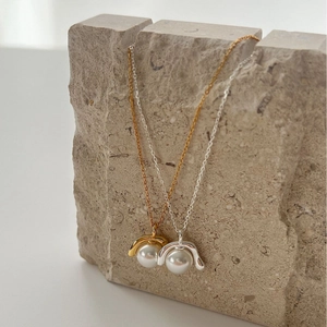 Halskette Aus 925 Sterling Silber Mit Künstliche Perlenanhänger Minimalistischer Geometrischer Bogen Koreanischer Stil Für Damen
