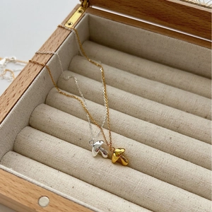 925 Sterling Silver mushroom pendant necklace in gold and silver finish in a wooden box