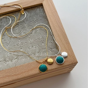 925 Sterling Silver Turquoise Round Bead Necklace in Gold and Silver finish set
