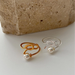 925 Sterling silver pearl knot open ring in gold and silver finish with natural stone