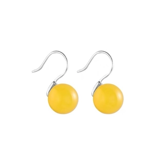 925 sterling silver hook earrings featuring polished round yellow agate beads in minimalist style