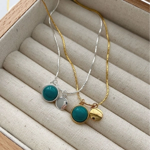 925 Sterling Silver turquoise bead and round disc necklaces in gold and silver finishes