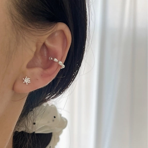 925 Silber Ohrmanschetten Set mit Streifenrelief und Schneeflocken Ohrstecker für Damen