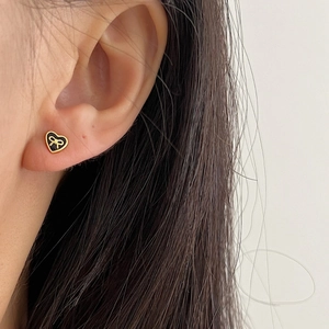 925 Sterling Silver Bowknot Heart Stud Earrings Black Enamel Gold Silver Plated Vintage Sweet Jewelry For Women Daily Gift