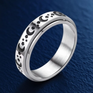 Bague Pivotante en Acier Inoxydable pour Femmes Hommes Bande Anti Stress Céleste Lune Étoile Soleil Motif Bijoux Mode