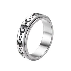 Bague rotative en acier inoxydable avec motifs lune et étoiles pour soulager le stress