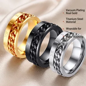 Titanium steel spinner ring set with Roman numerals and Cuban chain link in three colors