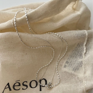 S925 sterling silver beaded chain necklace with toggle clasp on fabric bag