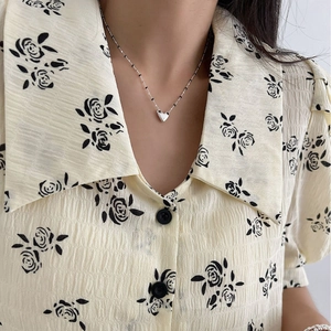 S925 Sterling Silver Heart Necklace For Women Korean Style Black Enamel Beaded Clavicle Chain Jewelry Pendant Gift