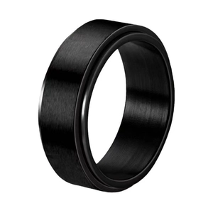 Black brushed stainless steel spinner ring for men with 8mm width on white background
