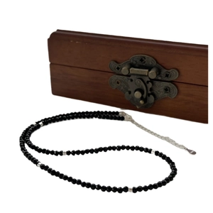 S925 sterling silver necklace with faceted black spinel beads and adjustable lobster clasp