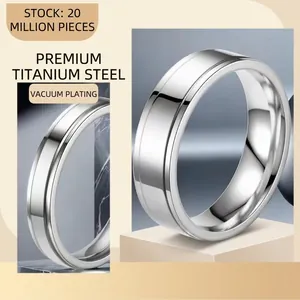 Polished titanium steel ring with silver mirror finish and vacuum plating surface