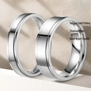 Waterproof silver titanium steel couple rings with minimalist polished finish