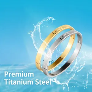 Retro titanium steel LOVE bracelet set in gold and silver with waterproof splash effect