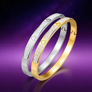 Edelstahl Strass Herz Kleeblatt Armreif Für Damen Elegant Gold Silber Überzogen Eingelegt Mode Schmuck Hand Accessoire