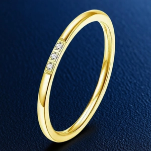Minimalist Stainless Steel Rhinestone Ring For Women Gold Silver Plated Geometric 1mm Ultra Thin Finger Ring Fashion Jewelry