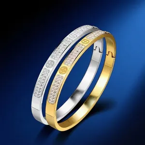 Exquisiter Edelstahl Strass Armreif Für Damen Geometrisches Herz Kleeblatt Kreuz Muster Gold Silber Mode Schmuck