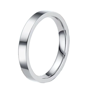 Minimalist silver stainless steel ring with high-polished mirror finish and flat surface