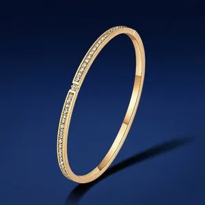 Minimalist Stainless Steel Rhinestone Bangle For Women Elegant Inlaid Sparkly Crystal Bracelet Fashion Jewelry Gift Accessories