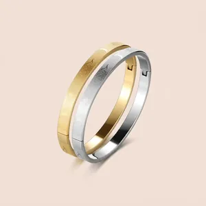 Titanium steel couple bracelets with sun and cloud patterns in gold and silver finish