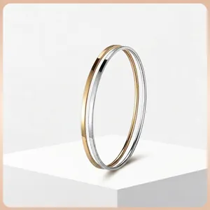 Polished stainless steel bangle set in gold and silver finish for minimalist daily wear