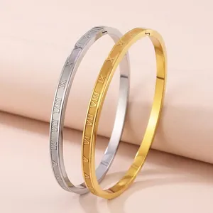 Bracelets polis en acier inoxydable avec gravures de chiffres romains en or et argent