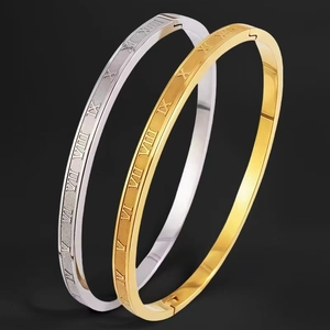 Bracelet Jonc en Acier Inoxydable Avec Chiffres Romains pour Femmes Plaqué Or Argent Or Rose Bijoux de Mode Cadeau