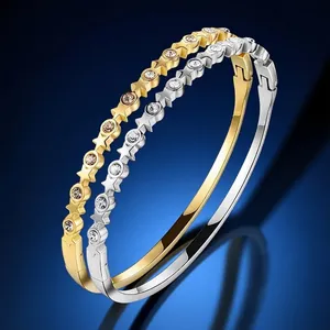Luxus 18K Vergoldeter Edelstahl Zirkonia Stern Herz Kleeblatt Armreif Armband Römische Zahlen Scharnier Schmuck Für Damen