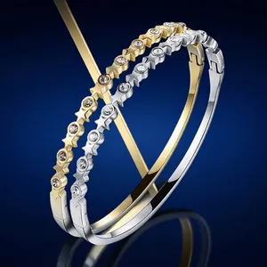 Fashion Stainless Steel Star Heart Clover Bangle For Women Gold Silver Plated Zirconia Roman Numeral Hinged Cuff Bracelet